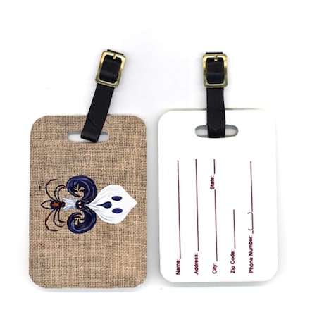 Carolines Treasures 4 x 2.75 in. Pair of Halloween Ghost Spider Bat Fleur De Lis Luggage Tag 8749BT